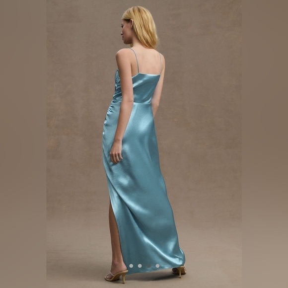 NWT Sachin & Babi Jennings Ruched Hammered Satin Side-Slit Gown, size 6 - Picture 3 of 7